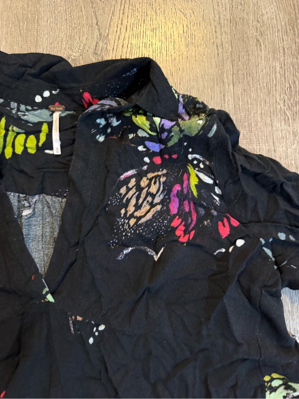 Free People Field Of Butterflies Printed Hi-Low Tunic Black - Picture 6 of 8